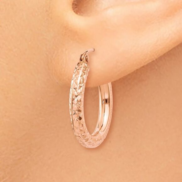 3mm, 14k Rose Gold Diamond-cut Hoops, 20mm (3/4 Inch) - Picture 3 of 5
